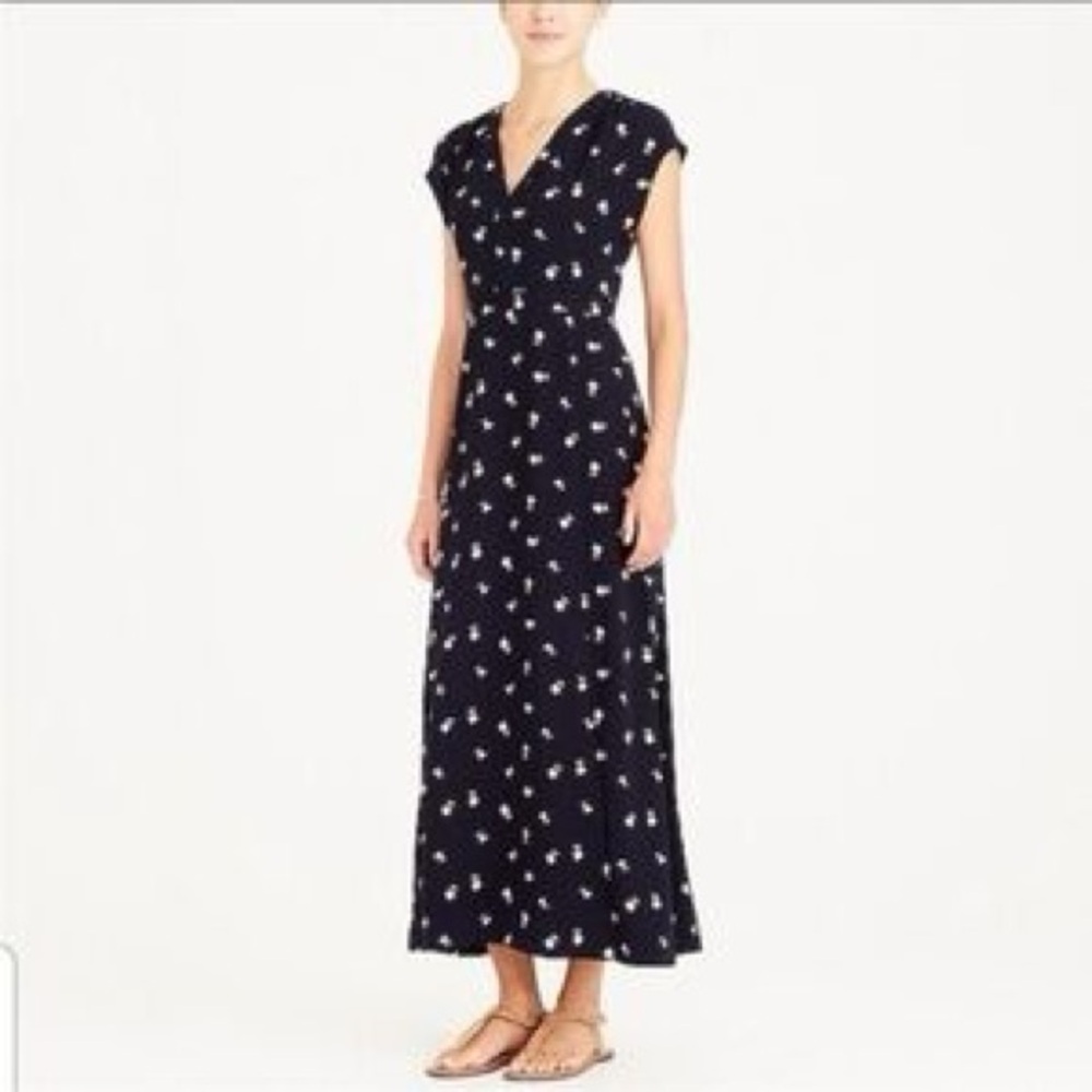 J. Crew Navy Blue Maxi Dress with White Floral Print